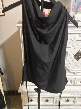 Black Draped Cowl Neck Tank Top